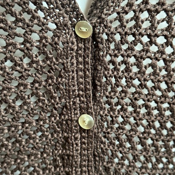 EDDIE BAUER Brown Open Crochet Knit 3/4 Sleeves Sweater XL - Picture 3 of 6